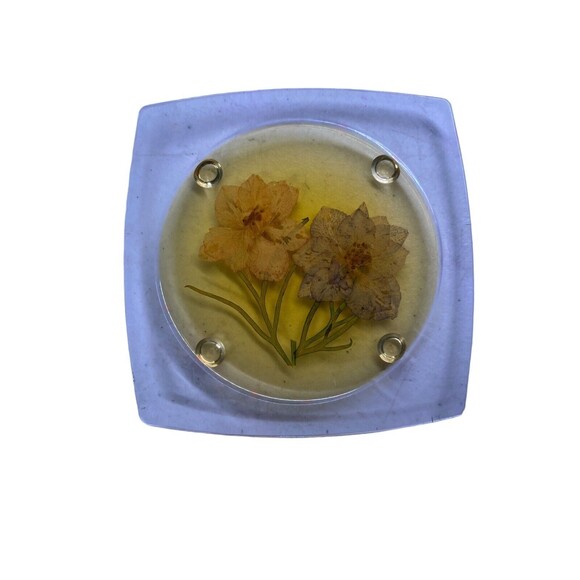 5 MCM ACRYLIC LUCITE FOOTED COASTERS WITH DRIED PRESSED FLOWERS - Picture 7 of 9